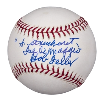 Bob Feller Single-Signed & Inscribed "I struck out Joe DiMaggio" OML Selig Baseball (Steiner)